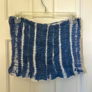 ribbed tie dye tube top, sleeveless strapless lettuce flounce bottom bleach dye